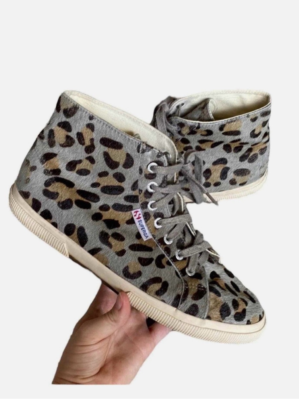 SUPERGA Gray Leopard Ponytail High Top Sneakers